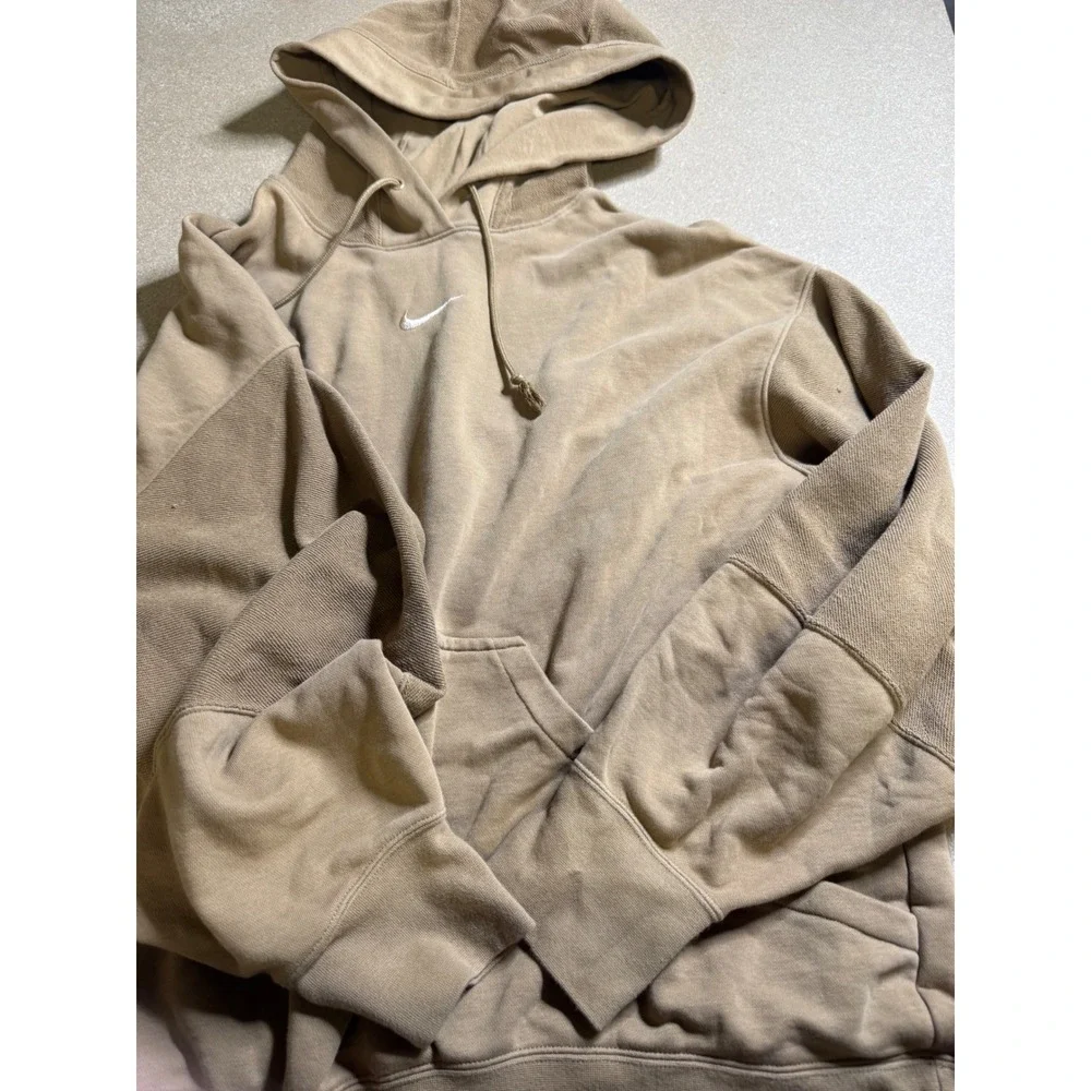 Nike Solo Swoosh Hoodie Mens XL Tan Khaki‎ Center Swoosh Pullover Sweatshirt